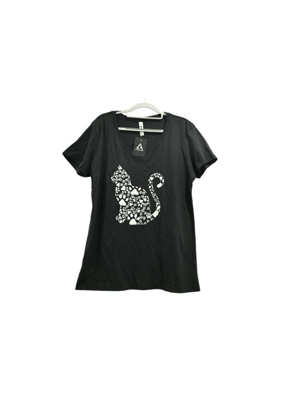 NWT LA Pop Art Cat Word Art Graphic Short Sleeve V Neck Tee Sz XXL Black White
